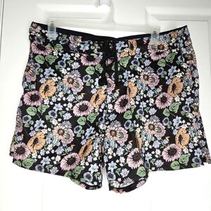 Brisea Swim Swim Trunks XL Men Black Floral Hendrix Board Shorts 6.5" Inseam New